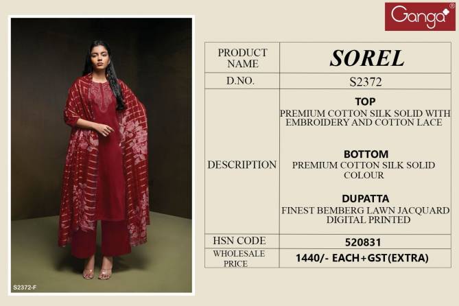 Sorel 2372 By Ganga S2372 A To H Wholesale Dress Material In India